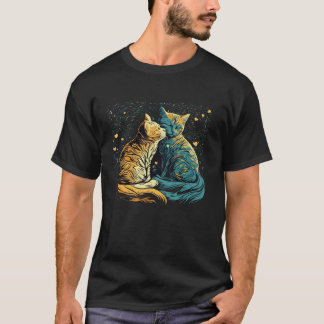 T-shirt Starry Night Cat Van Gogh Cat Funny Couples Cat Lo