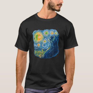 T-shirt Starry Night Cat van Gogh Célèbre Peinture T Chemi