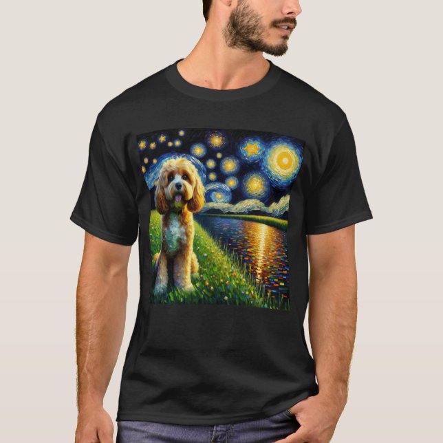 T-shirt Starry Night Cavapoo Chien Van Gogh Lover (Devant)