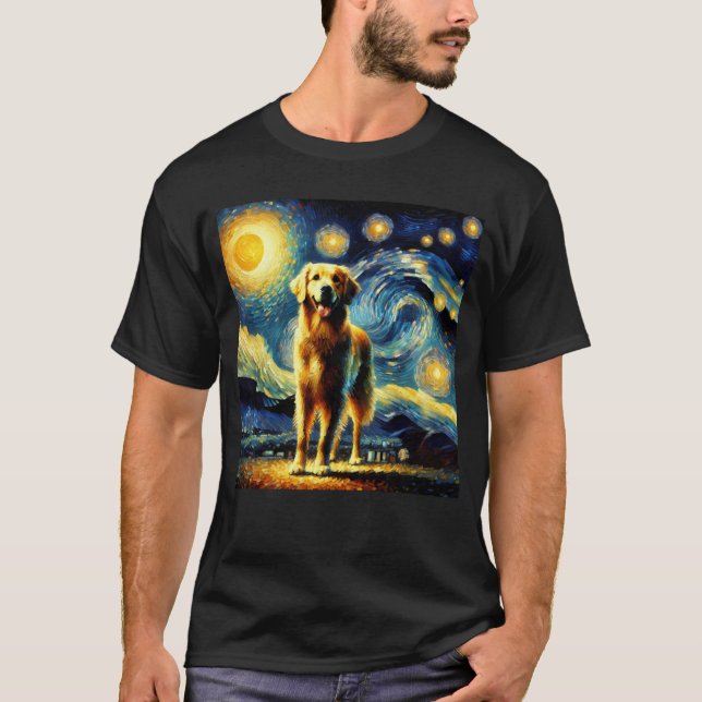 T-shirt Starry Night Golden Retriever Van Gogh Lover (Devant)