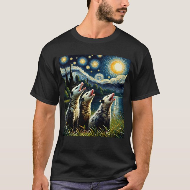 T-shirt Starry Night Trois Possum hurle à la lune (Devant)