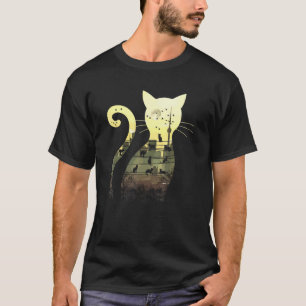 T-shirt Starry Sunset Night Urban City Skyline Black Cats
