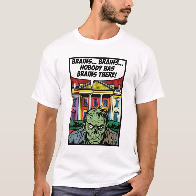 T-shirt Starving at the Summit: No Brains Pop-Art Zombie (Devant)