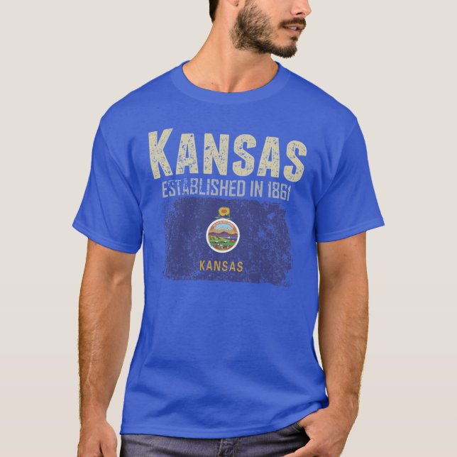 T-shirt State of Kansas Apparel with flag on a distressed  (Devant)