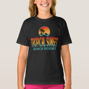 T-SHIRT STATION DE PLAGE TROPICAL SUNSET SURF ÉTÉ