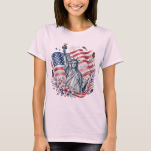 T-shirt Statue de la Liberté à l'aquarelle Drapeau américa