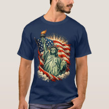 Statue de la Liberté & Drapeau Américain Art Patri