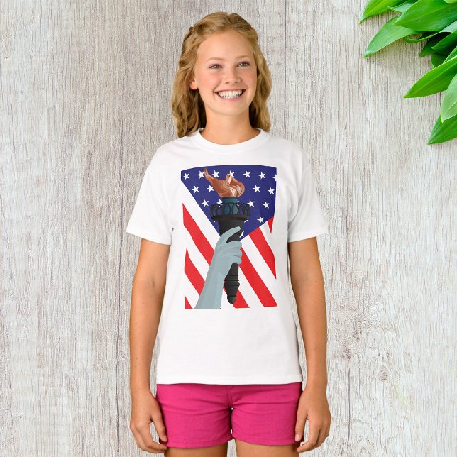T-shirt Statue de la Liberté Torch avec drapeau américain (Créateur téléchargé)