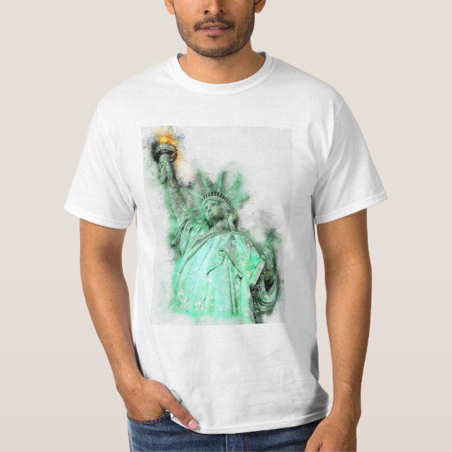 T-shirt Statue de Liberty Aquarelle Portrait de gros plan (Devant)
