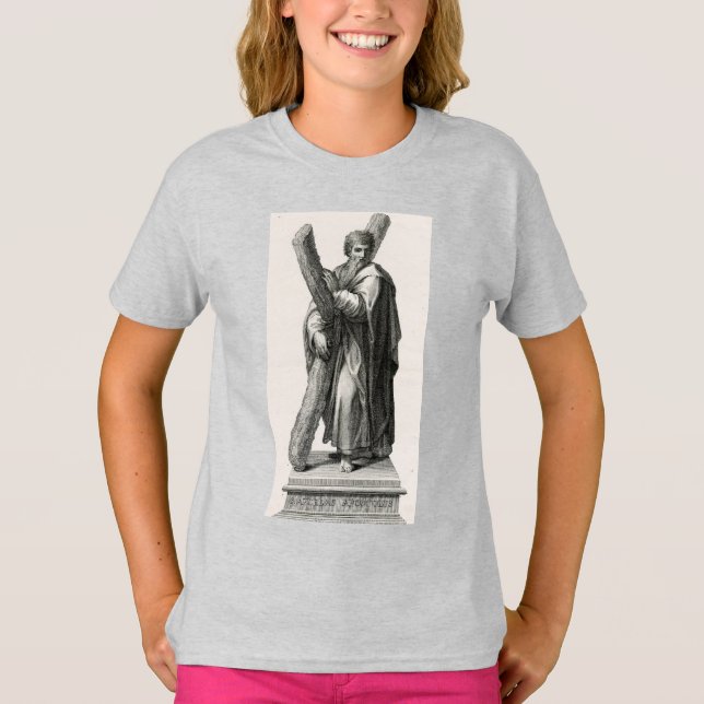 T-shirt Statue de Saint André Apôtre avec croix (Devant)