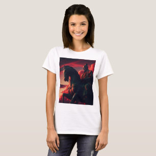 T-shirt Statue d'Hachiman avec cheval avec ciel dramatique