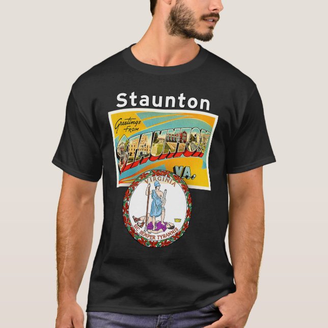 T-shirt Staunton Virginia VA Grande Lettre Carte postale E (Devant)