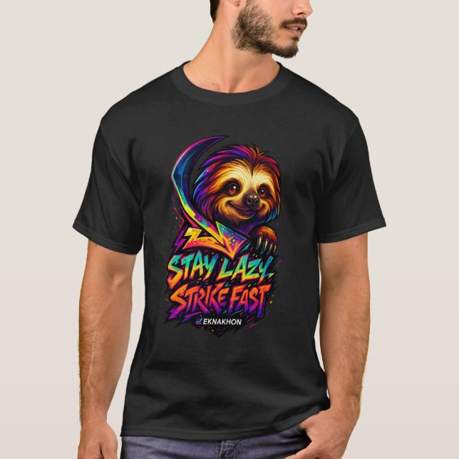 T-shirt STAY LAZY, STRIKE FAST – Lightning Sloth Glow Tee  (Devant)