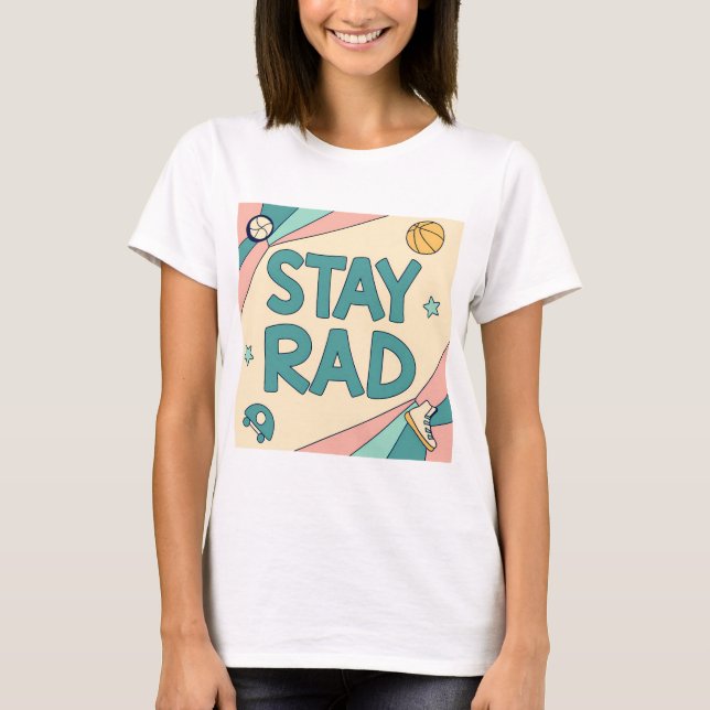 T-shirt "Stay Rad" Graphic with Retro Sports Elements (Devant)