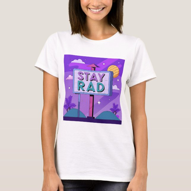 T-shirt "Stay Rad" Vaporwave Sunset Scene (Devant)