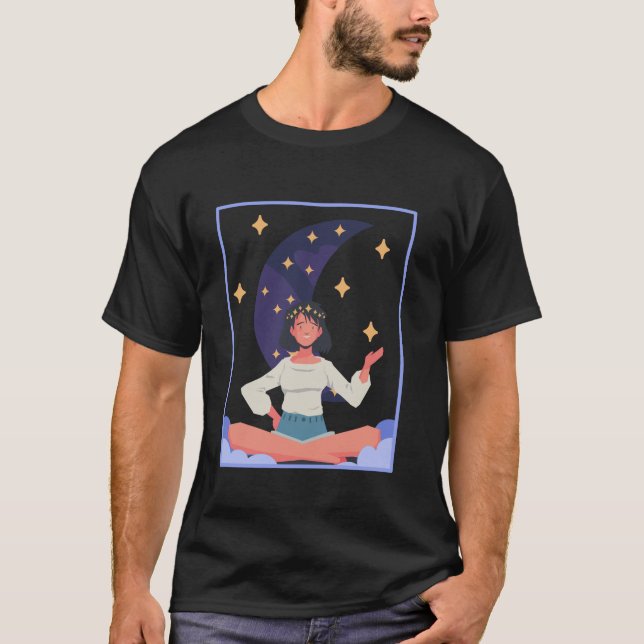 T-shirt Stay Wild Moon Child Hippie Sitting on Crescent Mo (Devant)