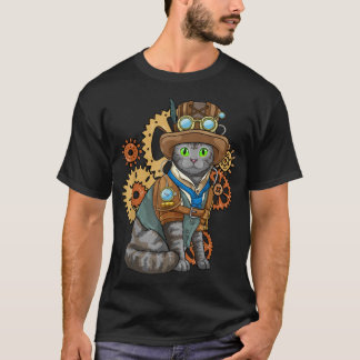 T-shirt Steampunk Chat engrenages mécaniques Imaginaire in