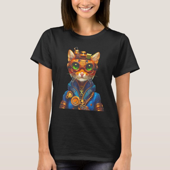 T-shirt Steampunk Chat Steam Punk Kitten Goggets Cogs Vict (Devant)