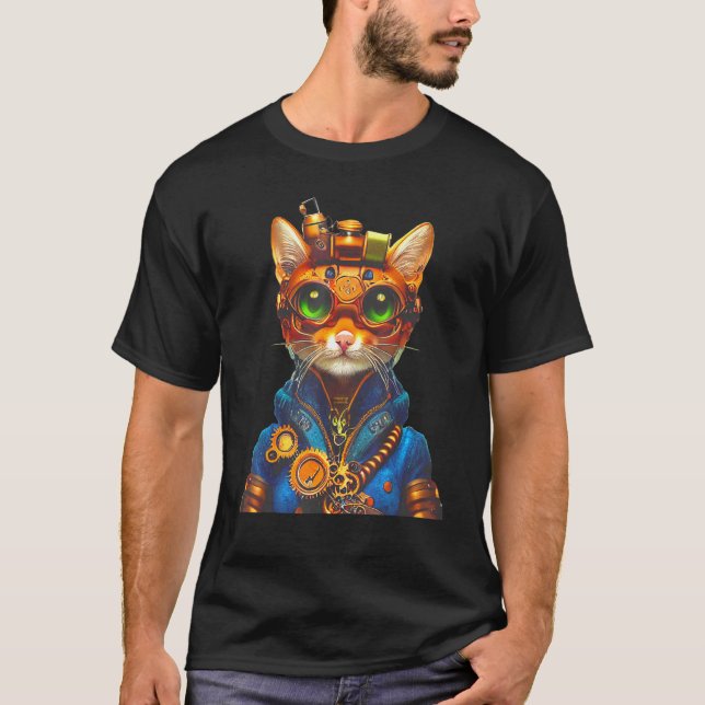 T-shirt Steampunk Chat Steam Punk Kitten Goggets Cogs Vict (Devant)