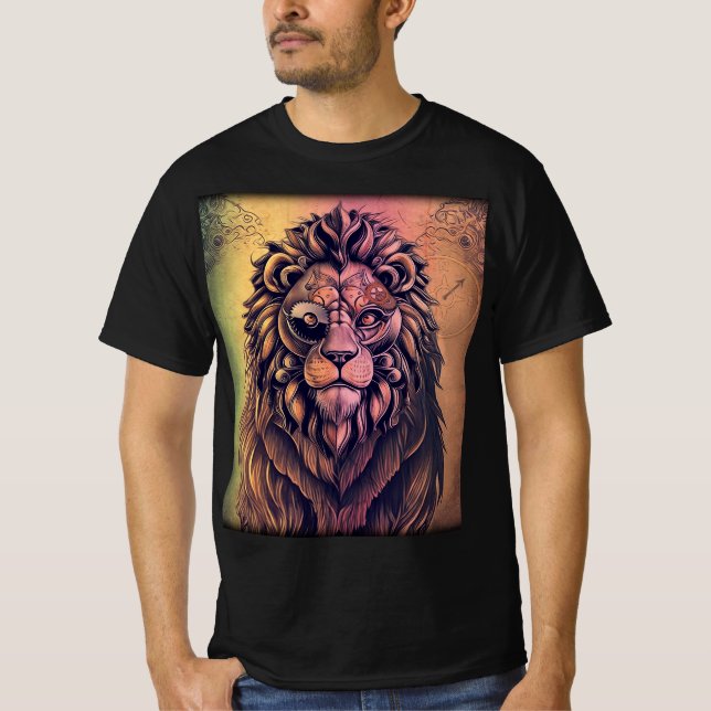 T-shirt Steampunk Couleur Gradient Lion Rustique (Devant)