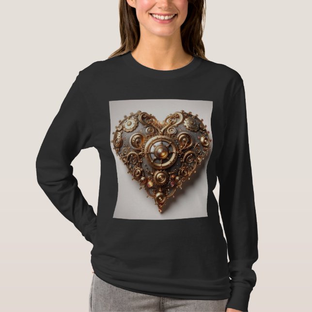T-shirt Steampunk Élégant Clockwork Gear Coeur (Devant)