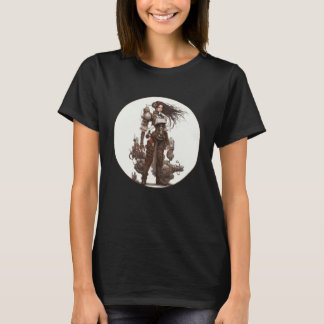 T-shirt Steampunk Fighter Girl Retro Scifi Mechanical Gear