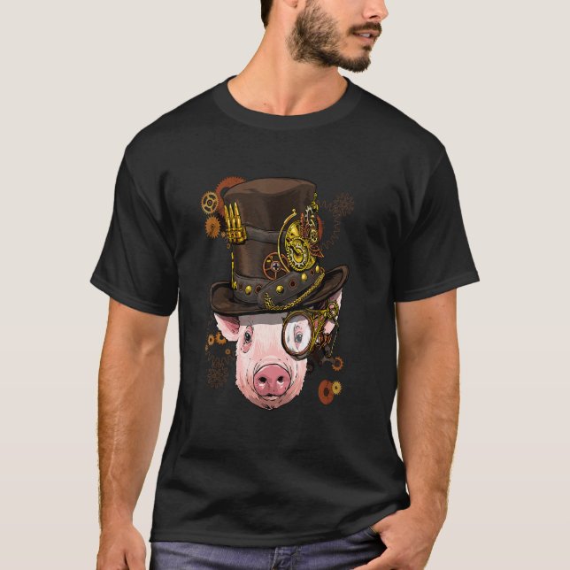 T-shirt Steampunk Gothique Cochon Visage mécanique ferme a (Devant)