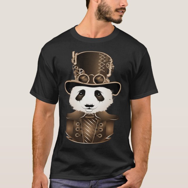 T-shirt Steampunk Panda with Hat Antique Look (Devant)