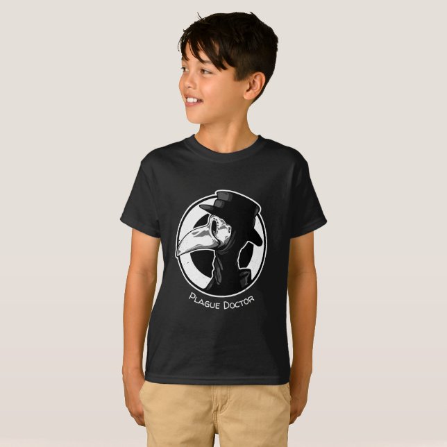 T-shirt Steampunk Plague Doctor Bird Mask B/W (Devant entier)