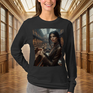 T-shirt Steampunk Vintage Victorian Lady Librairie