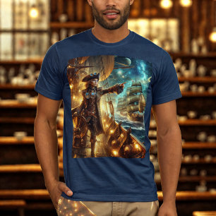 T-shirt Steampunk Vintage Victorian Ocean Space Pirate