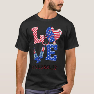 T-shirt Stéthoscope d'infirmière patriotique 4 juillet Amo