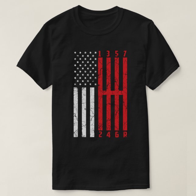 T-shirt Stick Shift American Flag corvette de course 6 eng (Design devant)