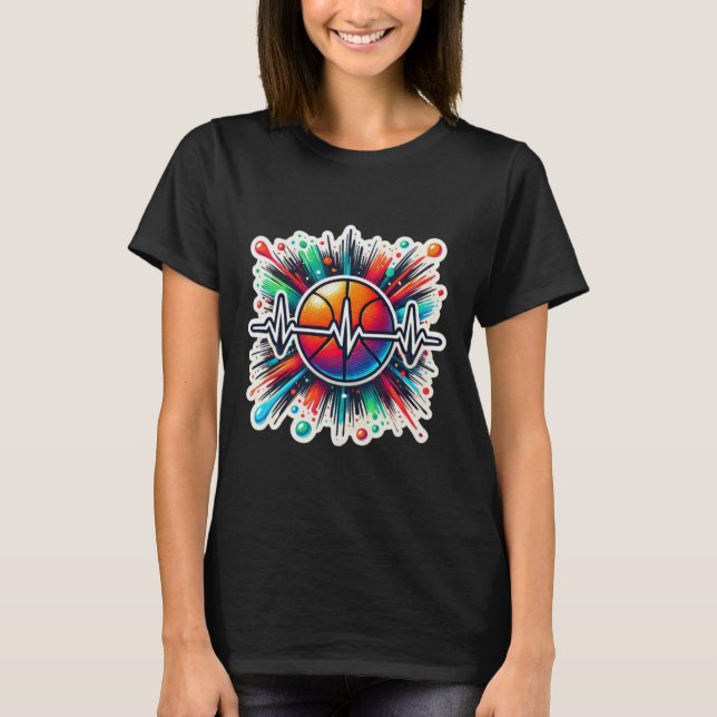 T-shirt Sticker Heartbeat De Basketball - Parfait Pour Les (Devant)