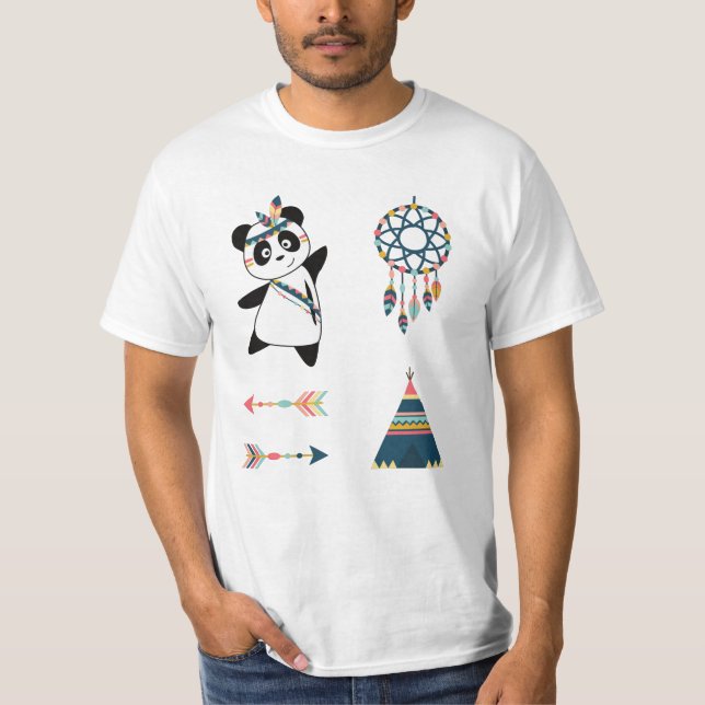 T-shirt Sticker indien Panda Bear Set Teepee (Devant)