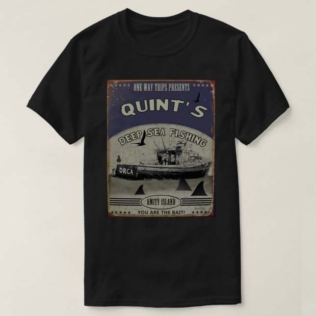 T-shirt Sticker Quint&x27 ; s Shark Fishing (One Way Trips (Design devant)