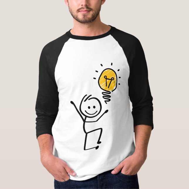 T-shirt Stickman. Lamp idée, brillant, brainstorm session (Devant)
