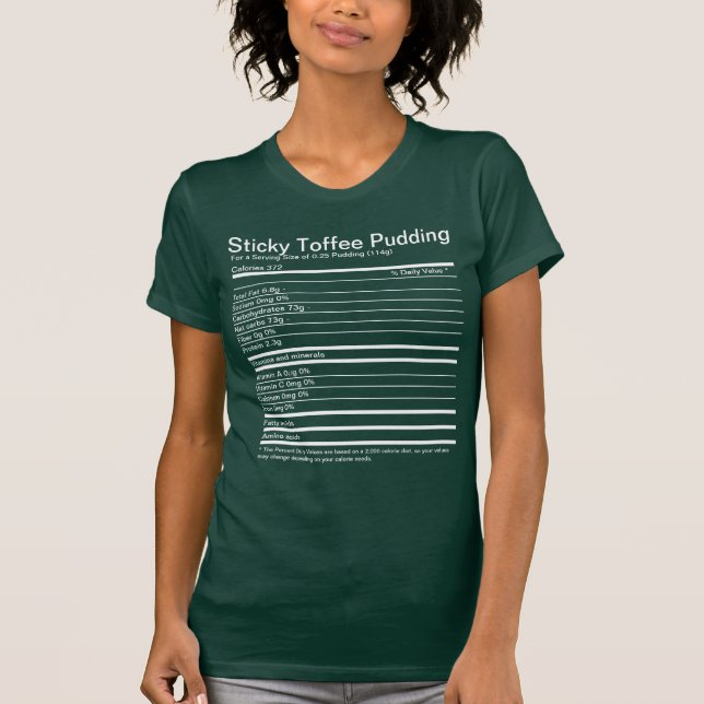 T-shirt Sticky Toffee Pudding Éléments nutritifs, texte bl (Devant)