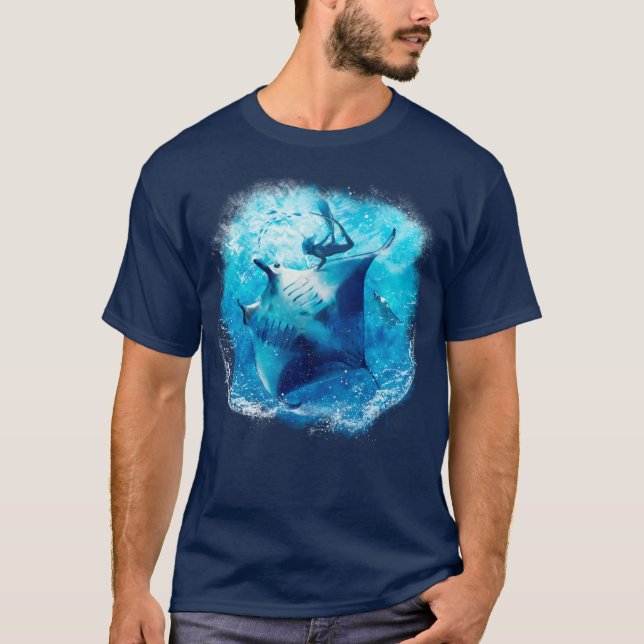 T-shirt Stingray de mer et plongeur (Devant)