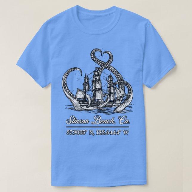 T-shirt Stinson Beach CA Coordonnées nautiques Bateau Octo (Design devant)