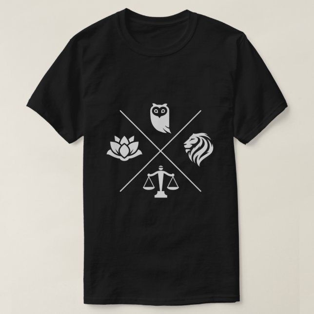T-shirt Stoic Virtues Wisdom Temperance Justice Courage (Design devant)
