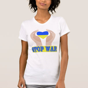 T-shirt Stop guerre drapeau ukrainien coeur dans les mains