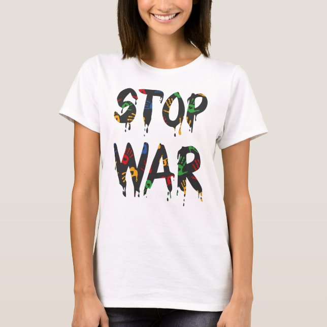 T-shirt Stop War Heart Handprint, Priez pour l'Ukraine (Devant)