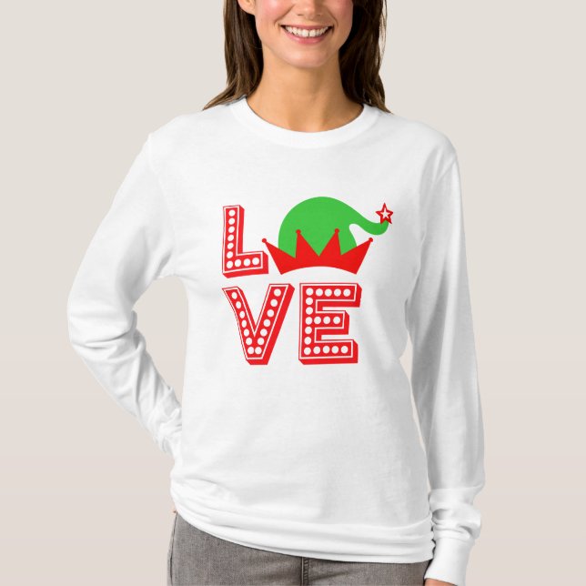 T-shirt Stoppée Love Design, Festive Santa Hat Noël (Devant)