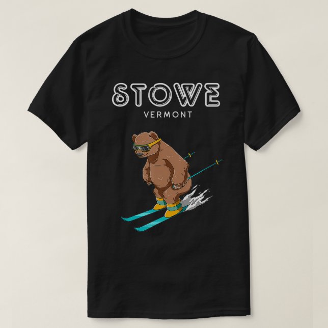 T-shirt Stowe Vermont Funny Ski Grizzly (Design devant)