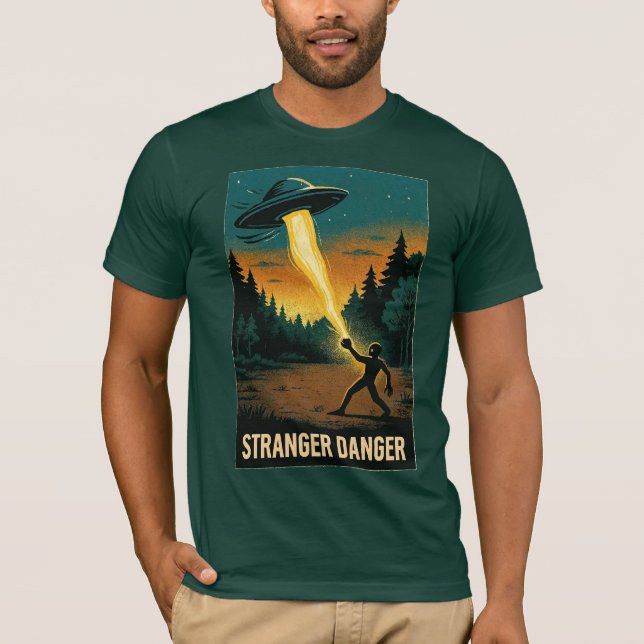 T-shirt Stranger Danger – Retro Sci-Fi Forest Scene (Devant)