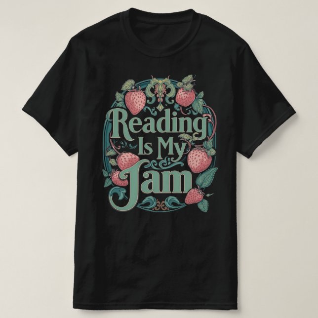 T-shirt Strawberry Book Lover Tee – Reading Is My Jam (Design devant)