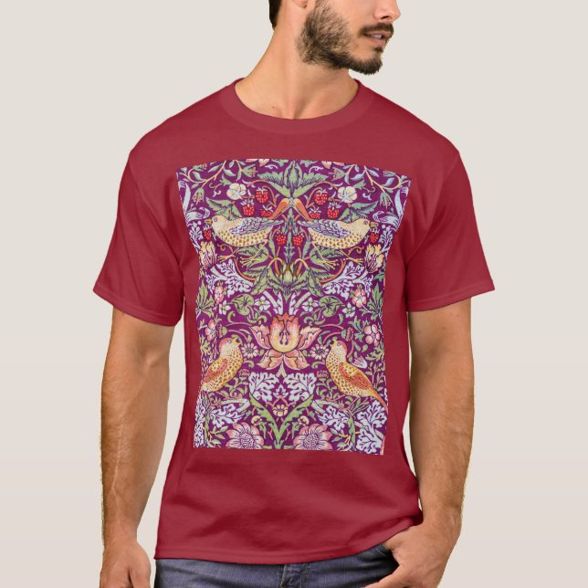 T-shirt Strawberry Thief Red, William Morris (Devant)