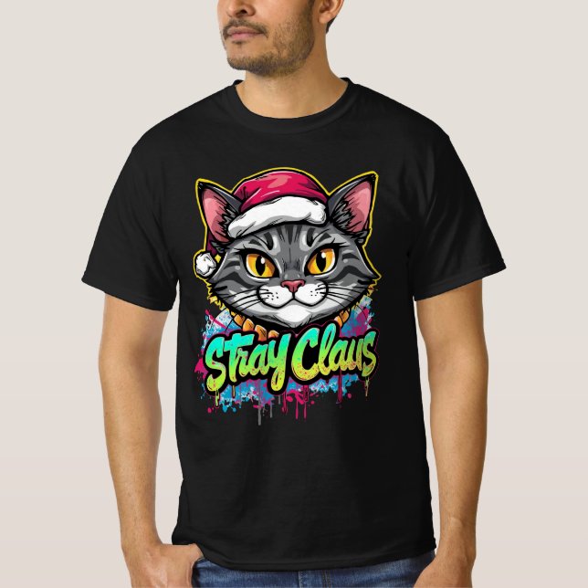 T-shirt Stray Claus – Graffiti Christmas Cat Design (Devant)