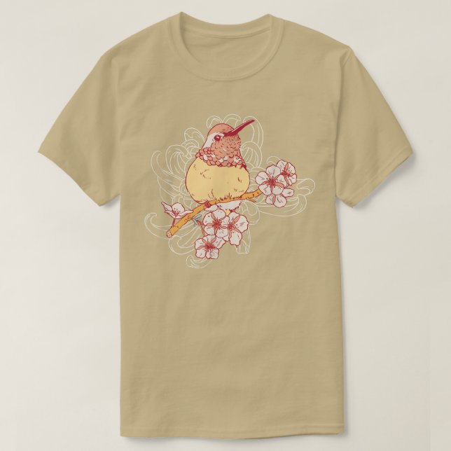T-shirt Streak Headed White Eye Bird Japanese Cherry Bloss (Design devant)
